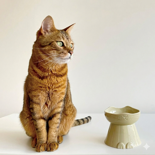 Japanese Mino Ware Cat Pet Bowl (Three Colors)